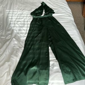 NastyGal Emerald Green Satin Jumpsuit US size 4